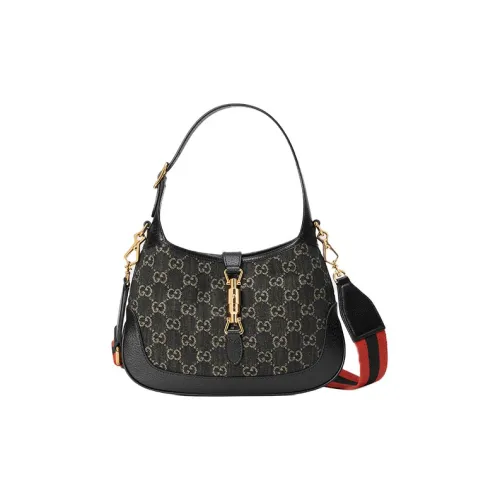 GUCCI Jackie 1961 Холст с кожей Комбинированный Лунный Сумка на плечо Сумка через плечо Маленькая Женская Черная