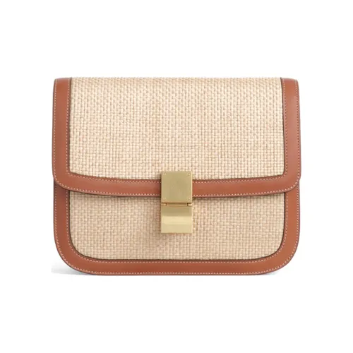 CELINE Классический Bo Ткань Ткани вязаные с Коровья кожа Сумки через плечо Сумка через плечо Средний Женские Коричневый