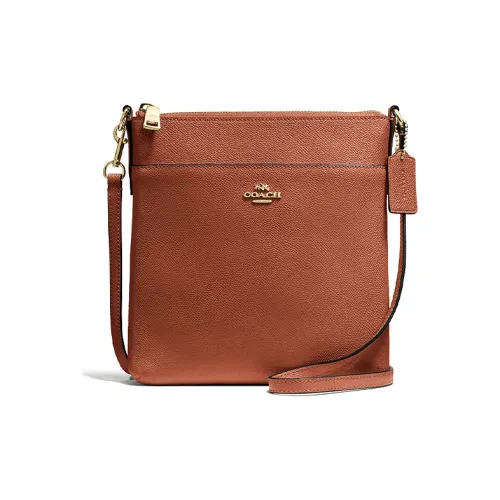 COACH Kitt Крестообразная текстура Кожа Курьерская сумка Сумка через плечо Маленькая Женская Золотая Седловая Коричневая