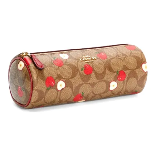 COACH Canvas с кожаными вставками кисть для макияжа сумка держатель для ручки сумка туалетная сумка маленькая женская хаки с монограммой