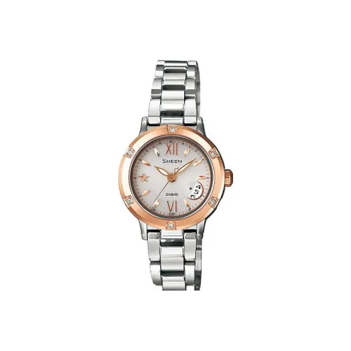 CASIO SHEEN Кварцевый механизм ремешок из нержавеющей стали часы 29,8*27,5*7,8 мм женские белый циферблат