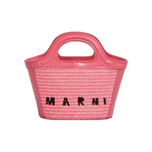 MARNI TROPICALIA Рафия Ткань С кожаными вставками Ведрообразная Сумка Через плечо Одно плечо Сумка Мини Женская Розовая