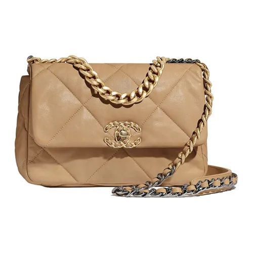 CHANEL 19Bag Lambskin Flap Bag Crossbody Bag Small Women's Dark Beige