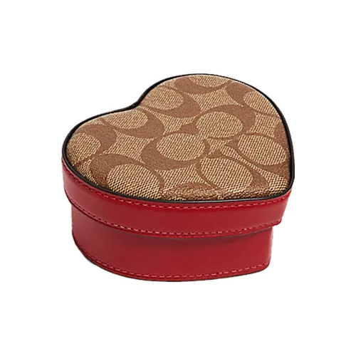 COACH Ювелирные украшения Bo Холст с кожей Хранение Коробка Женские Красный