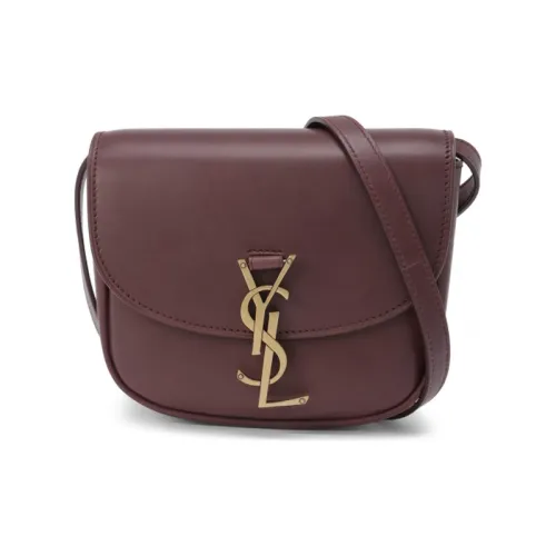 SAINT LAURENT Kaia Smooth Calfskin Saddle Bag Crossbody Bag Small Women's Dark Red