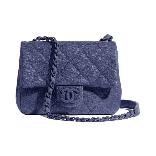 CHANEL Тисненая Телячья Кожа Мини Квадратная Сумка с Клапаном Сумка через плечо Женская Морской Синий