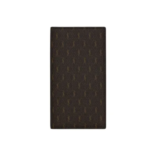 SAINT LAURENT Париж Покрытый холст с кожаными вставками Кошелек Мужской Каштановый Хаки Грязно-коричневый