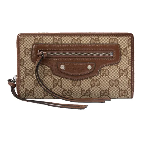 GUCCI Balenciaga Коллаборация Холст и Кожа Кошелек Унисекс Эбеновое дерево Коричневый