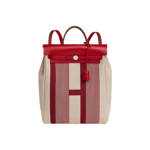 HERMES Herbag Холст с кожей Рюкзак Унисекс Бордо Красный Светлый Бежевый Бежевый Chili Красный
