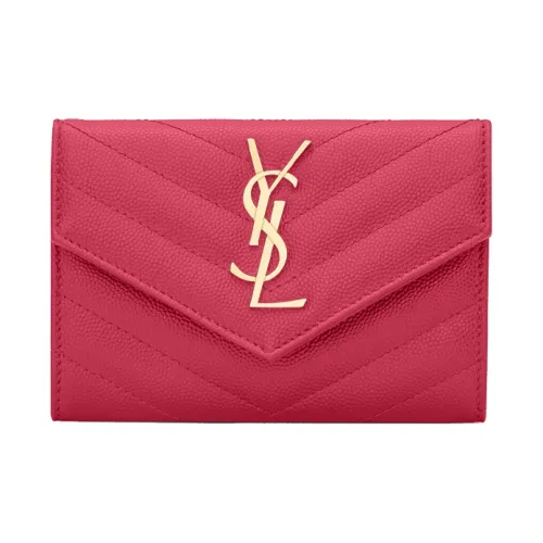 SAINT LAURENT YSL Quilted Кожа Кошелек Женские Фуксия Фуксия