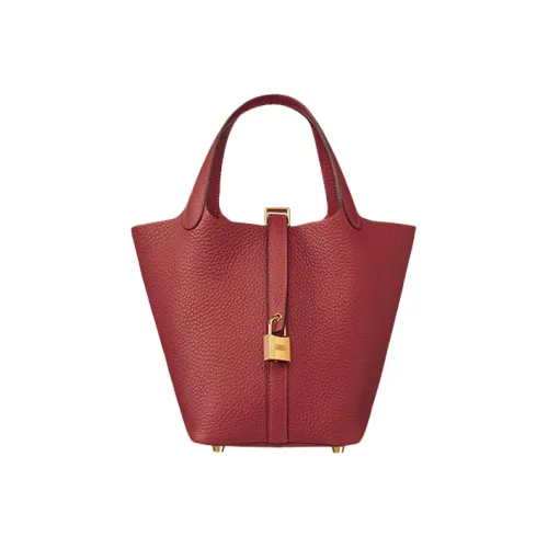 HERMES Picotin Lock Clemence Bullock Кожа Корзина Сумка Ведрообразная Сумка Женская Сумка K1 Rouge GRENADE Гранат Красный