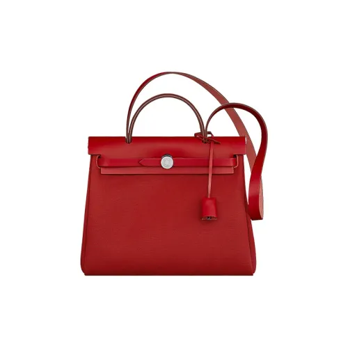 HERMES Herbag Zip Officier Canvas с Hunter Коровья кожа Сумка Женские Venetian Темно-красный Ярко-розовый Chili Красный