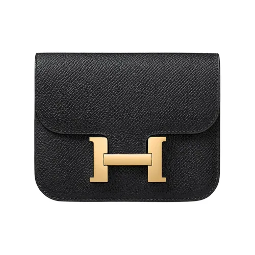 HERMES Constance Slim Эпсомская кожа Кошелек Держатель для карт Бананка Маленький Женский 89 Черный