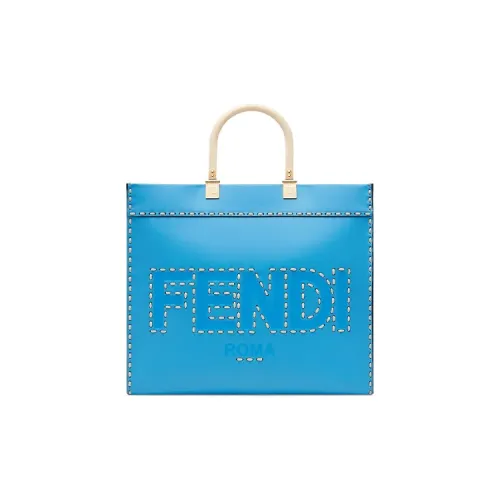FENDI Sunshine Кожа Тоут Сумка Сумка для покупок Сумка через плечо Сумка среднего размера Женская Синяя