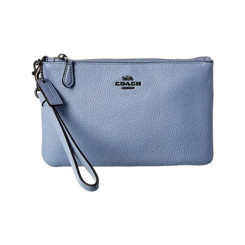 COACH Wristlet Галечная кожа Запястье Клатч Кошелек Маленький Женские Ледяной синий