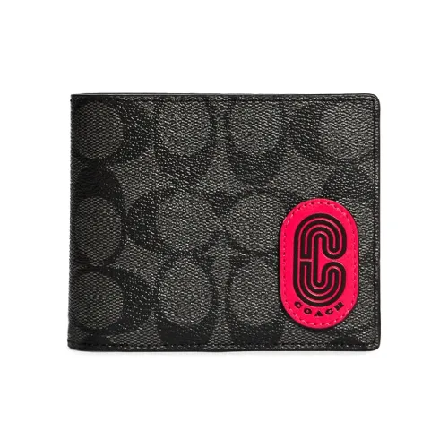 COACH 3 IN 1 Wallet Холст Телячья кожа Держатель для карт Кошелек Мини Мужской Черный и Джинсовый синий