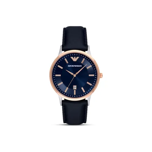 EMPORIO ARMANI Мужские часы Кварцевый механизм Естественная кожа Ремешок Синий циферблат