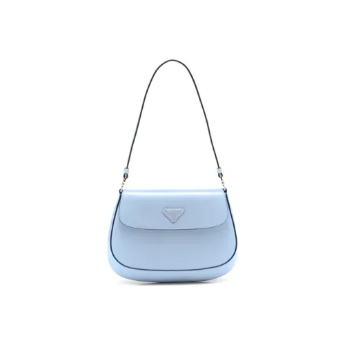 PRADA Cleo Блестящая кожа Полумесяц Сумка через плечо Женская Небесно-голубая