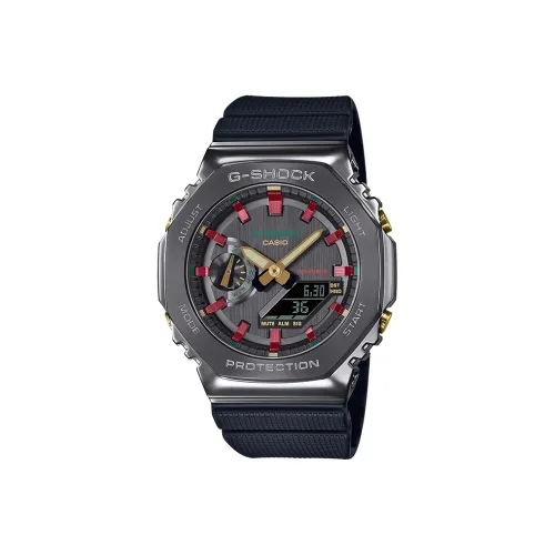 CASIO Full Metal Collection Octagonal Кварцевый механизм Смольный ремешок Часы Мужские Черный циферблат