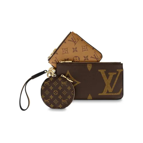 LOUIS VUITTON Trio Покрытый холст Мужской 3 в 1 Клатч Монета Кошелек Мини Женский Коричневый