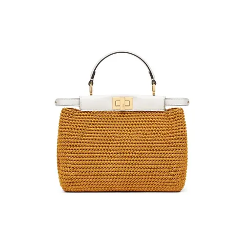 FENDI Peekaboo Вискоза с Овчина Сумка через плечо Сумка Мини Женская Желтая Белая