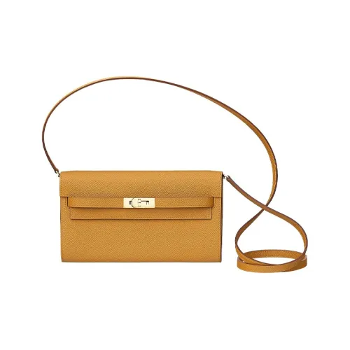 HERMES Kelly To Go Epsom Козья кожа Сумка через плечо Стандартная Женская Янтарно-желтая