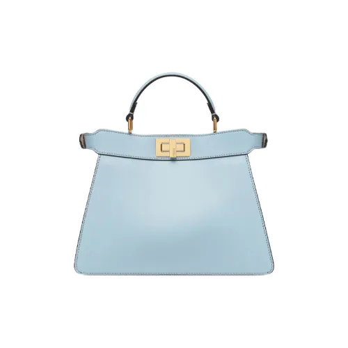 FENDI Peekaboo ISeeU Кожа Аккордеонная Сумка Сумка через плечо Сумка Маленькая Женская Светло-Синяя