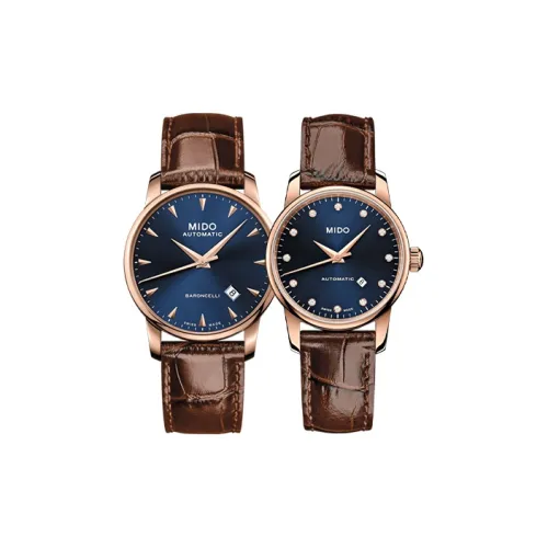 Mido Baroncelli Автоматический Механический Механизм Унисекс Часы 38 мм Синий Циферблат Нержавеющая Сталь Корпус Кожаный Ремешок