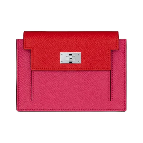 HERMES Kelly Pocket Коровья кожа Кошелек Женские Ярко-розовый Shansiba Островной синий