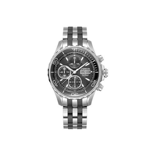 ENICAR Механические Мужские Часы 43 мм Черный Циферблат Стальной Корпус Часы Стальной Ремешок