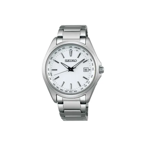 SEIKO Свет Кварцевый Механизм Титан Ремешок Часы Мужские Белый Циферблат SBTM287