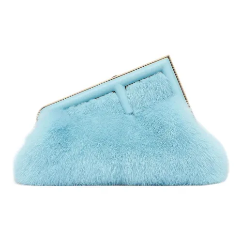 FENDI First Замша с Норковым мехом Сумка через плечо Маленькая Женская Светло-синяя