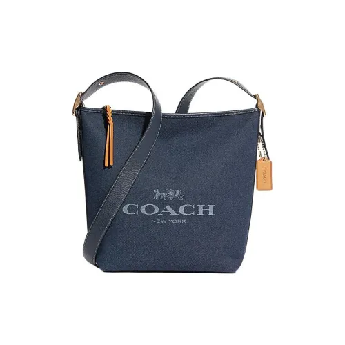 COACH Duffle Деним с кожаными вставками Сумка-хобо Сумка через плечо Сумка среднего размера Женская Джинсовый синий