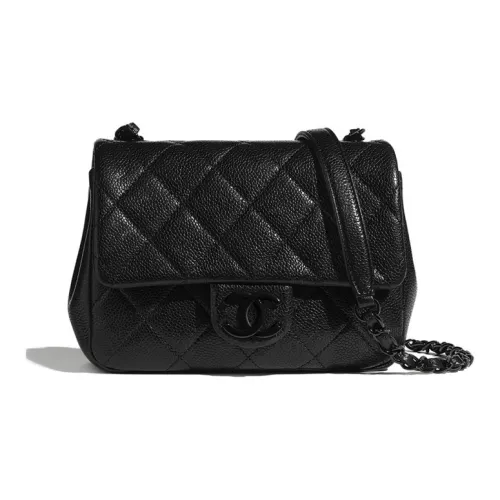 CHANEL С рельефом Тисненый Телячья кожа Мини Квадратная Сумка с клапаном Топ-перчатка Сумка через плечо Женская Черная