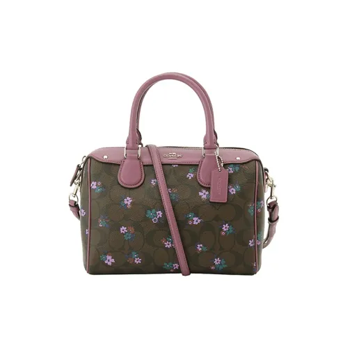 COACH Bennett Холщовая кожа Бостон Сумка Сумка через плечо Сумка среднего размера Женская Коричневая Фиолетовая и Многоцветная