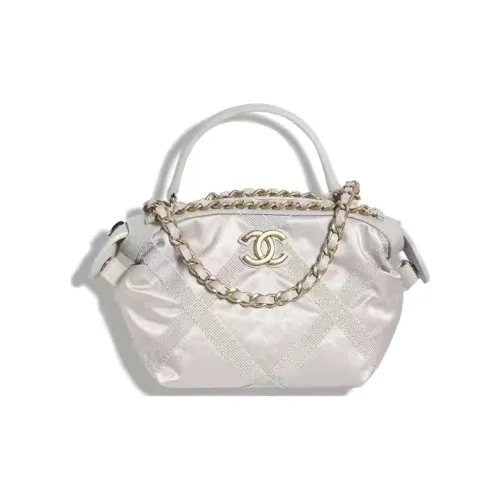 CHANEL Сатин Нейлон Тоут Сумка Сумка для покупок Сумка Women's Silver Серый