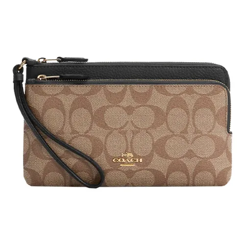 COACH Corner Zip Кожа Клатч Держатель для карт кошелек сумка на запястье стандартный женский коричневый и черный