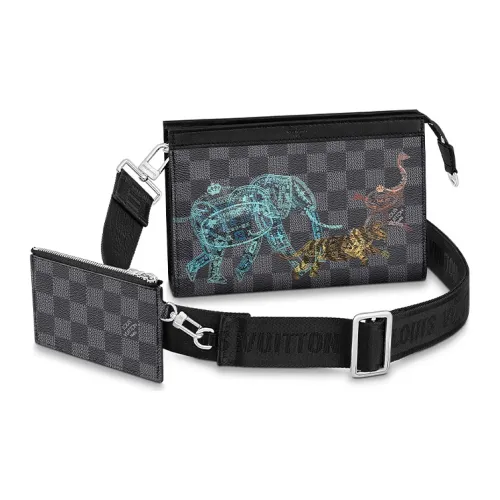 LOUIS VUITTON Gaston WW Покрытый холст Держатель для паспорта держатель для карт сумка через плечо Мужской Серый Черный
