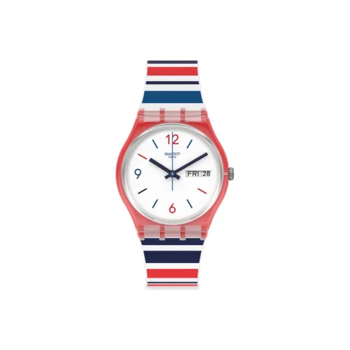 SWATCH Essential Collection Кварцевый механизм Унисекс Часы 34 мм Белый циферблат Пластиковый корпус Часы Силиконовый ремешок