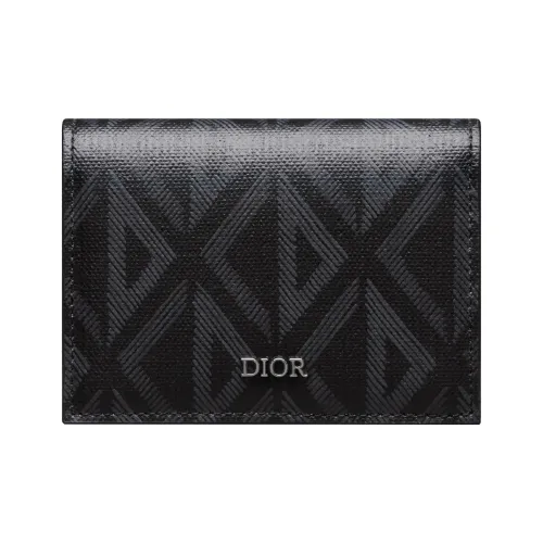 DIOR Коровья кожа Пэчворк Холст Держатель для визиток Мужской Черный