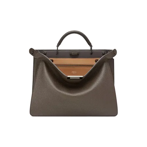 FENDI Peekaboo ISeeU Кожа Тоут Сумка Сумка для покупок Сумка через плечо Сумка среднего размера Мужская Коричневая