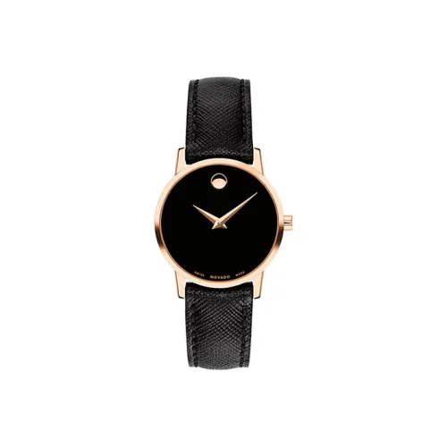 MOVADO Museum Series Кварцевый механизм Женские часы Черный циферблат Корпус из нержавеющей стали Кожаный ремешок