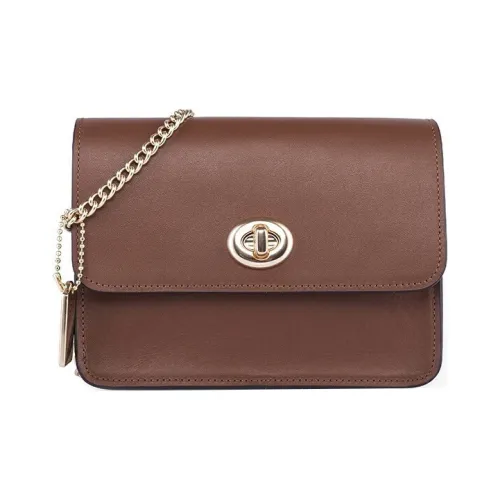 COACH Bowery Холст и кожа Маленькая квадратная сумка сумка с цепочкой сумка через плечо Маленькая Женская Коричневая