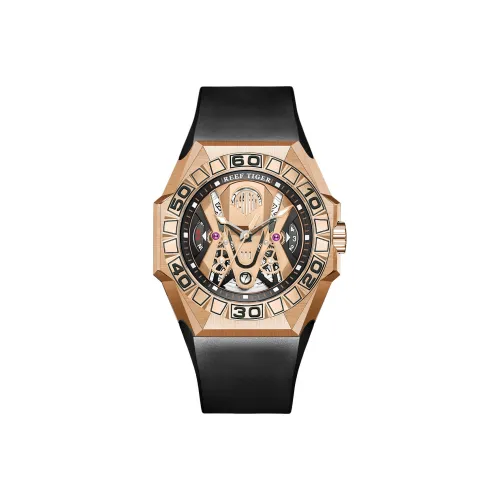 REEF TIGER Black Shark Collection Автоматический Механический Механизм Часы Мужские Золото Циферблат RGA6922 PPR