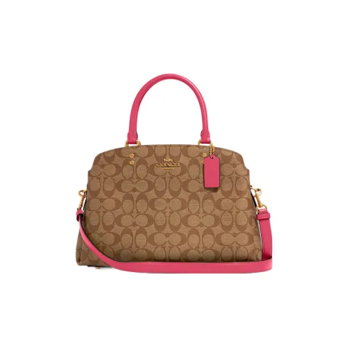 COACH Lillie Холст с кожей Одно плечо Сумка через плечо Сумка через плечо Сумка Большая Женская Хаки Розово-красный