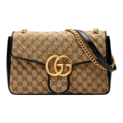 GUCCI GG Marmont Сумка через плечо из холста с кожей средний размер женский цвет эбеновый и черный