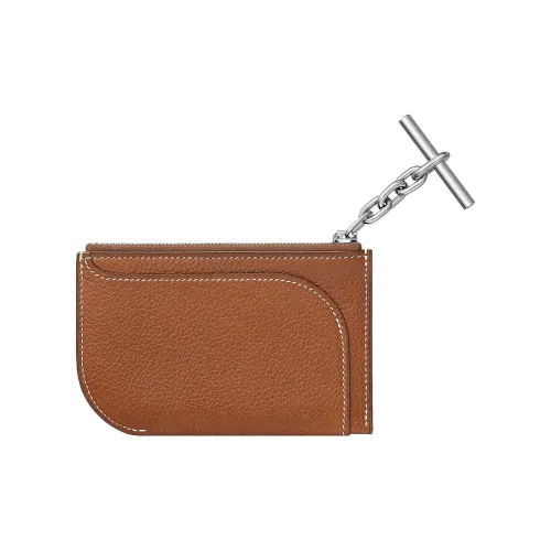 HERMES Телячья кожа Держатель для карт Монетница Женская Светлый Рыжевато-коричневый