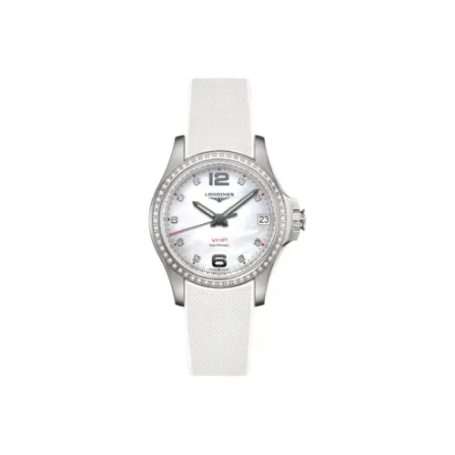 LONGINES Comcast V.H.P Series Кварцевый механизм Женские часы 36 мм Белый циферблат Корпус из нержавеющей стали Резиновый ремешок
