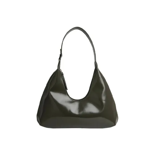 By Far Amber Корова Кожа Полу-лакированная кожа Half Moon Плечо Сумка Сумка через плечо Большая Женская Темно-зеленая
