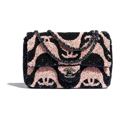 CHANEL Classic Flap CF Блестки Rhodium Металл Mouth COVER Сумка Сумки через плечо Сумки на плечо Женские Розовый и Черный